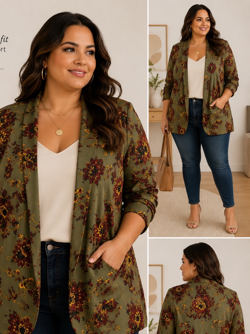 bobeau Sheer Black Kimono with Olive Trim